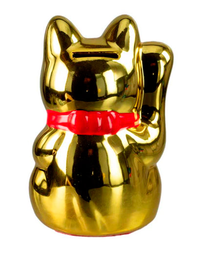 Tirelire Chat Japonais Maneki-Neko Doré en Céramique 15 cm