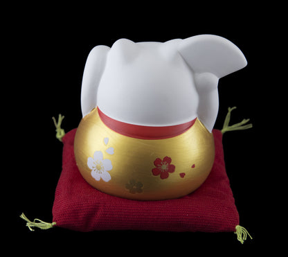 Figurine Chat Japonais Maneki-neko Doré avec Éventail – Série Limitée 7,9 cm