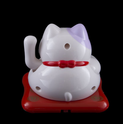 Chat Japonais Maneki Neko Bobtail Blanc à Oreille Violette – Figurine Solaire Animée