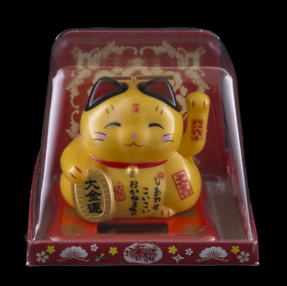 Chat Japonais Maneki Neko Jaune – Figurine Solaire Animée