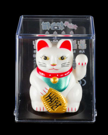 Mini Chat Chinois Solaire Maneki Neko Blanc  – Figurine à Patte Animée