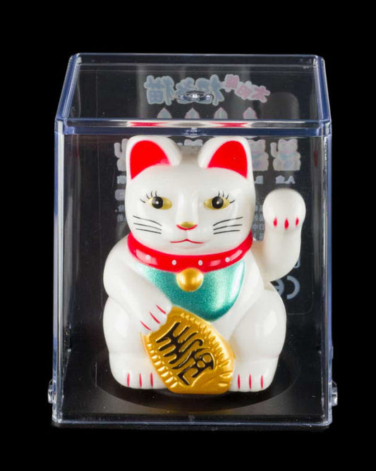 Mini Chat Chinois Solaire Maneki Neko Blanc  – Figurine à Patte Animée