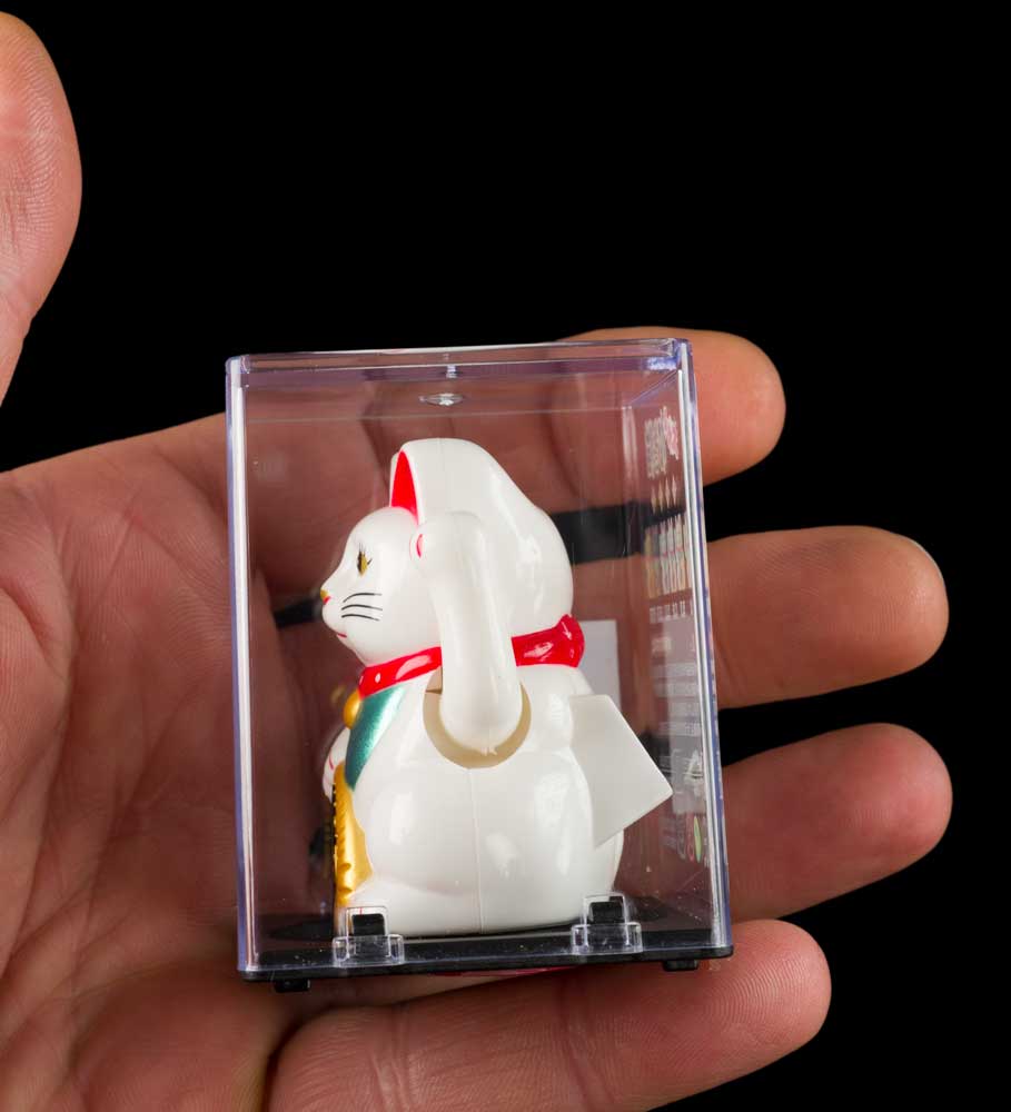 Mini Chat Chinois Solaire Maneki Neko Blanc  – Figurine à Patte Animée