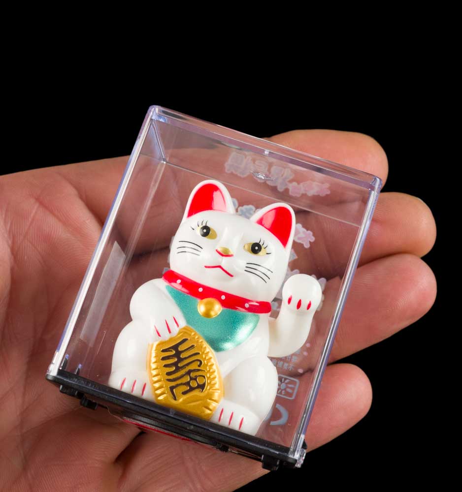 Mini Chat Chinois Solaire Maneki Neko Blanc  – Figurine à Patte Animée