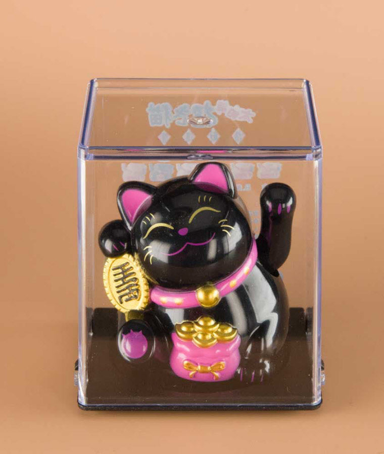 Mini Chat Chinois Solaire Maneki Neko Noir – Figurine à Patte Animée