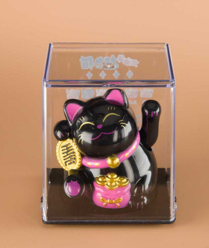Mini Chat Chinois Solaire Maneki Neko Noir – Figurine à Patte Animée