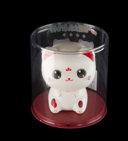 Chat Chinois Solaire Blanc à Tête Animée – Figurine Décorative
