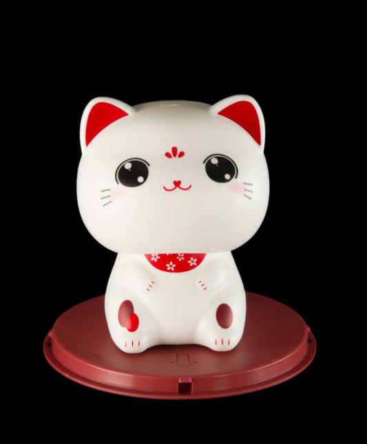 Chat Chinois Solaire Blanc à Tête Animée – Figurine Décorative