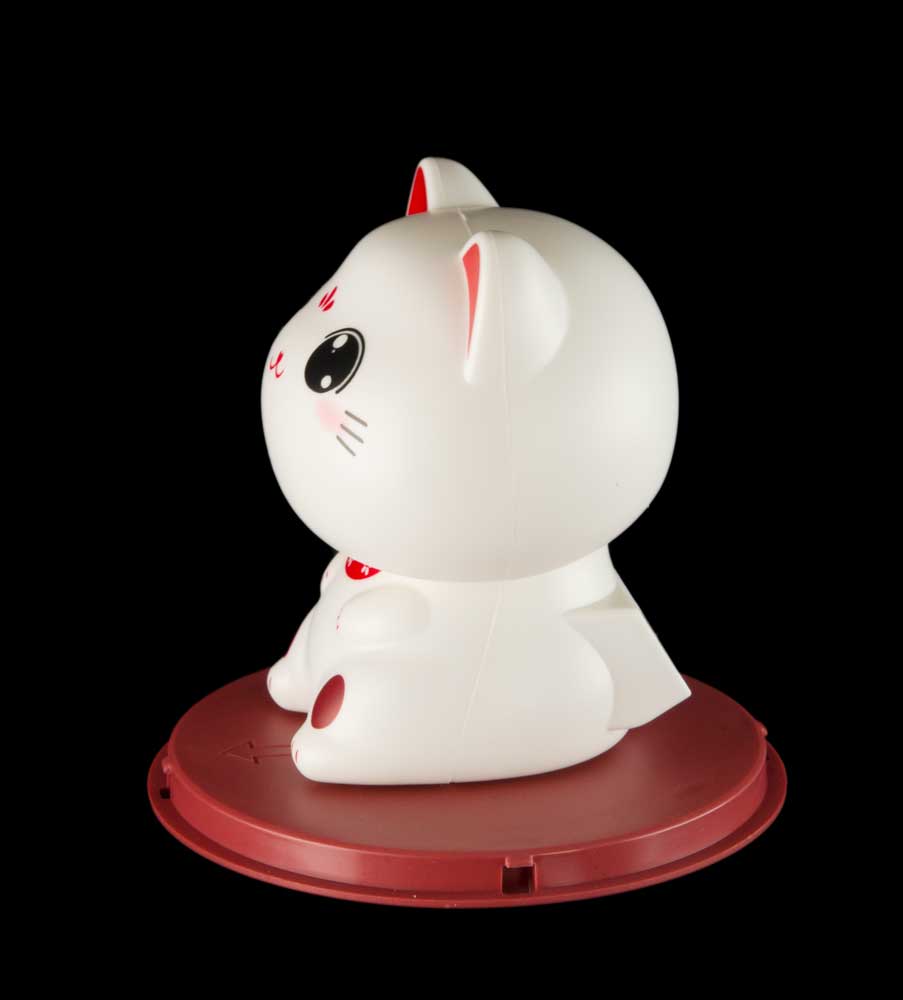 Chat Chinois Solaire Blanc à Tête Animée – Figurine Décorative