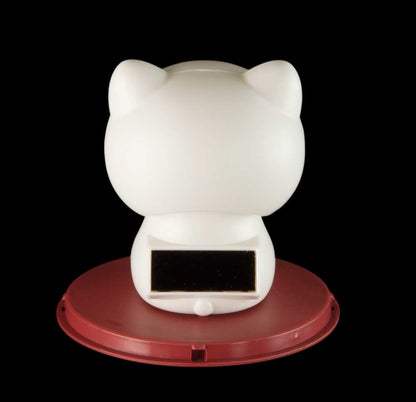 Chat Chinois Solaire Blanc à Tête Animée – Figurine Décorative
