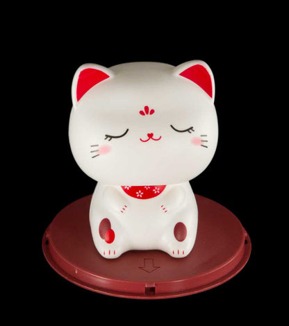 Chat Chinois Solaire Maneki Neko Blanc Yeux Fermés  – Figurine à Tête Animée