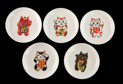 Lot de 5 Coupelles à Sauce Maneki Neko en Porcelaine – Fabriquées au Japon