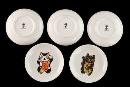Lot de 5 Coupelles à Sauce Maneki Neko en Porcelaine – Fabriquées au Japon