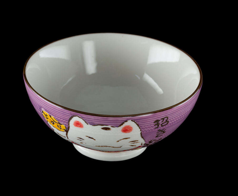 Bol à Riz Kawaii Maneki-Neko Violet en Céramique