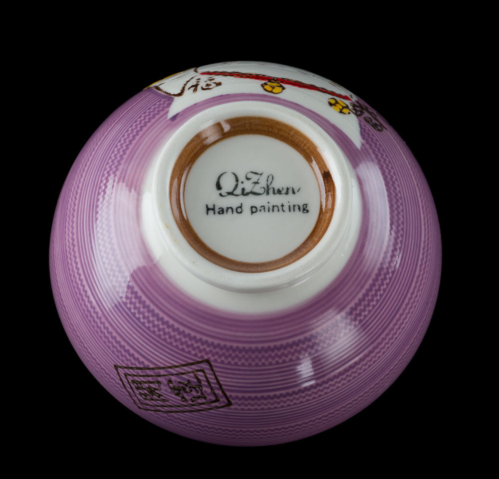 Bol à Riz Kawaii Maneki-Neko Violet en Céramique