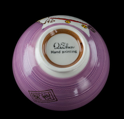 Bol à Riz Kawaii Maneki-Neko Violet en Céramique