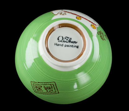 Bol à Riz Kawaii Maneki-Neko Vert en Céramique