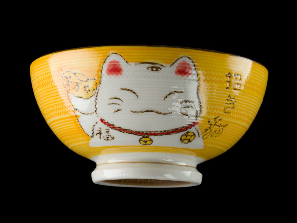 Bol à Riz Kawaii Maneki-Neko Vert en Céramique