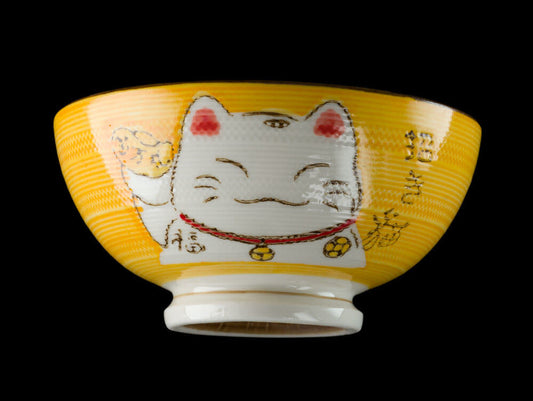 Bol à Riz Kawaii Maneki-Neko Jaune en Céramique