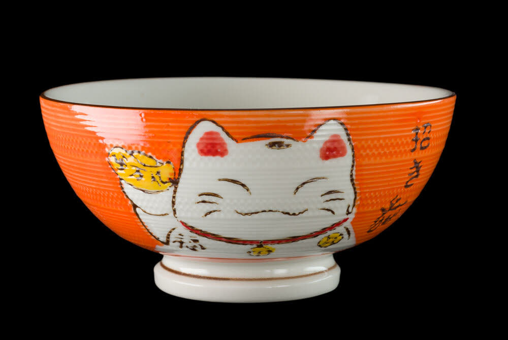 Bol à Riz Kawaii Maneki-Neko Orange en Céramique