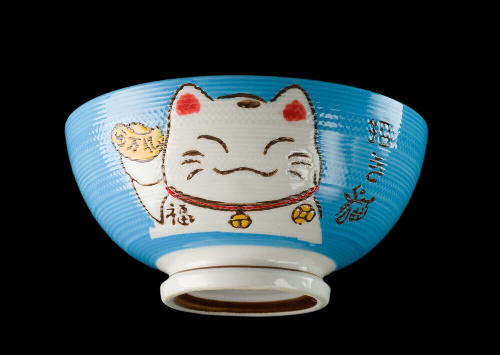 Bol à Riz Kawaii Maneki-Neko Vert en Céramique