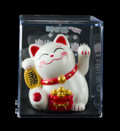Mini Chat Chinois Solaire Maneki Neko Blanc  – Figurine à Patte Animée