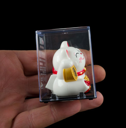 Mini Chat Chinois Solaire Maneki Neko Blanc  – Figurine à Patte Animée