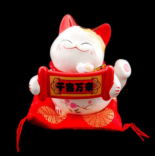 Tirelire Chat Japonais Maneki-Neko en Céramique 14,5 cm