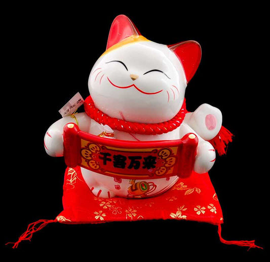 Tirelire Chat Japonais Maneki-Neko Chanceux en Céramique 20 cm