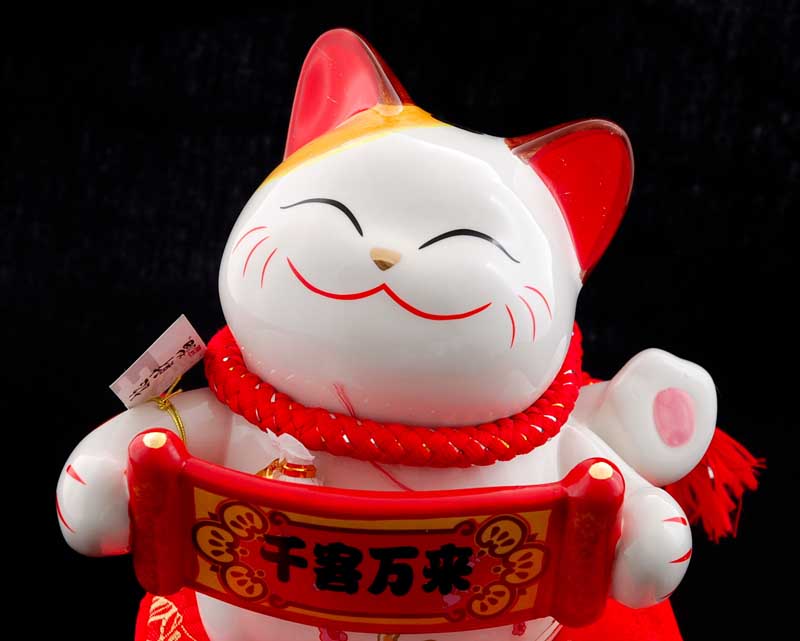 Tirelire Chat Japonais Maneki-Neko Chanceux en Céramique 20 cm