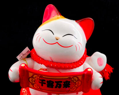 Tirelire Chat Japonais Maneki-Neko Chanceux en Céramique 20 cm