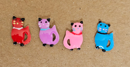 Boucles d'Oreilles Chat Japonais Maneki-Neko Violet en Argent 925