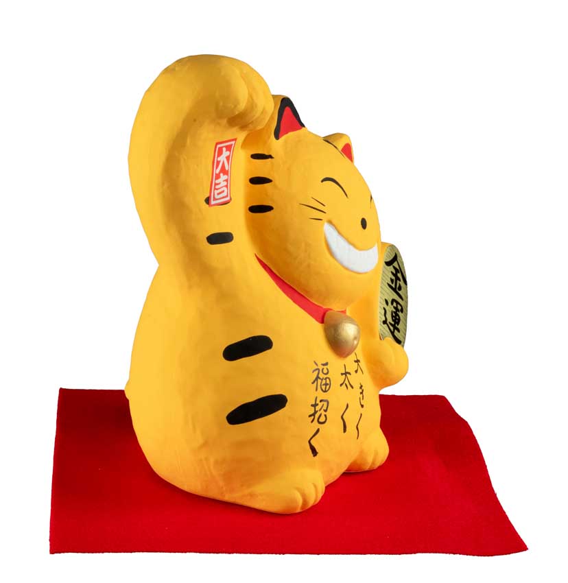Tirelire Chat Japonais Maneki-Neko Jaune en Céramique