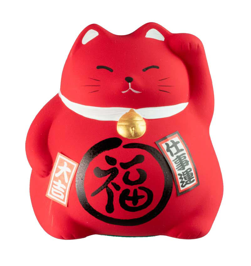Tirelire Chat Japonais Maneki-Neko Rouge en Céramique