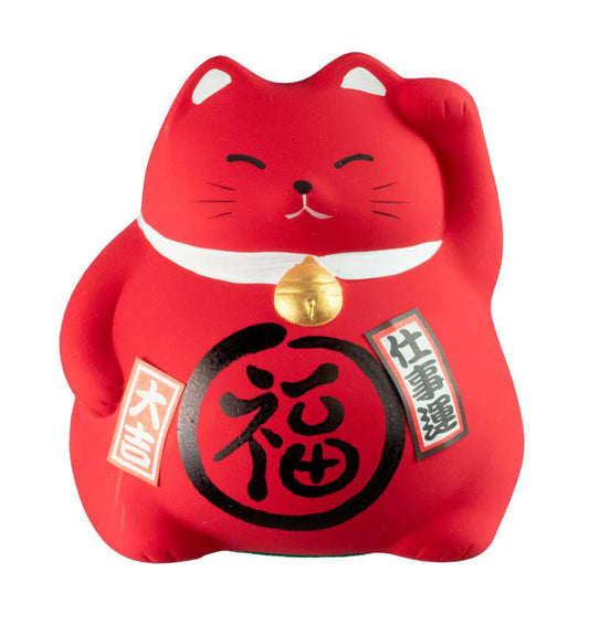 Tirelire Chat Japonais Maneki-Neko Rouge en Céramique