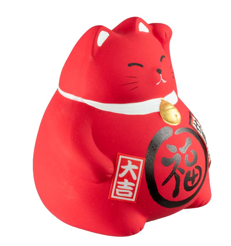 Tirelire Chat Japonais Maneki-Neko Rouge en Céramique