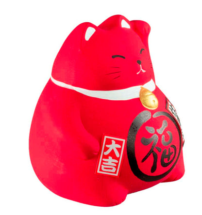 Tirelire Chat Japonais Maneki-Neko Rouge en Céramique