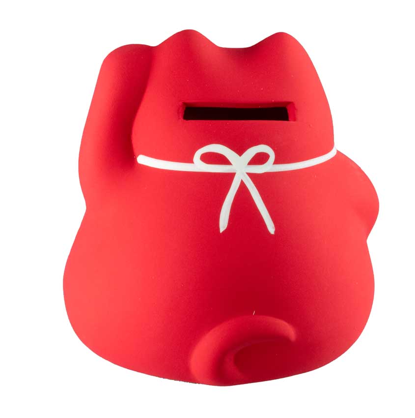 Tirelire Chat Japonais Maneki-Neko Rouge en Céramique