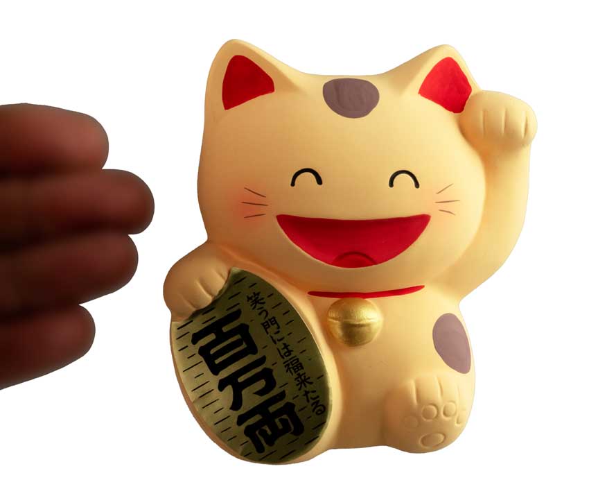 Tirelire Chat Japonais Maneki-Neko Jaune Pâle en Céramique