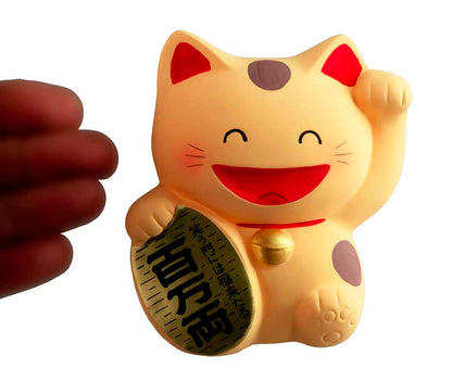 Tirelire Chat Japonais Maneki-Neko Jaune Pâle en Céramique