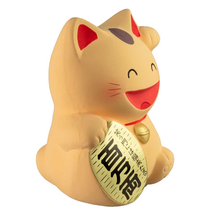 Tirelire Chat Japonais Maneki-Neko Jaune Pâle en Céramique