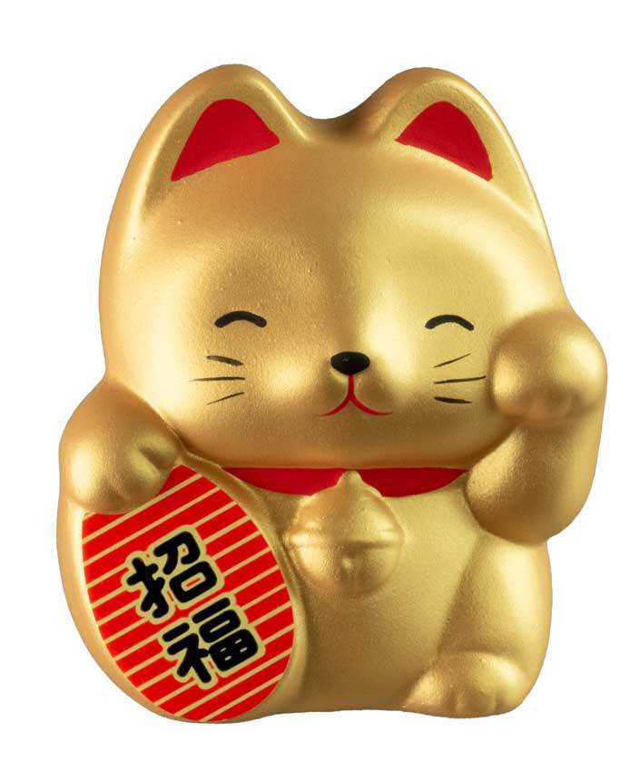 Tirelire Chat Japonais Maneki-Neko Doré en Céramique