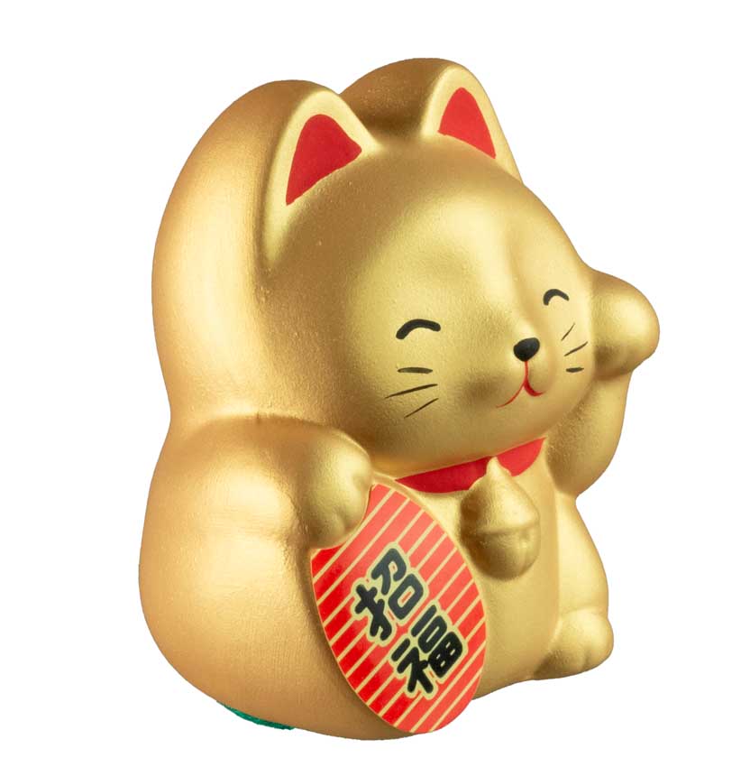 Tirelire Chat Japonais Maneki-Neko Doré en Céramique