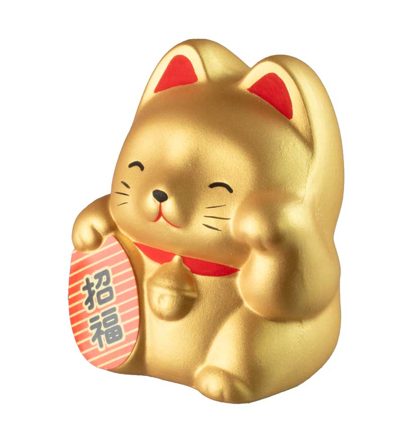 Tirelire Chat Japonais Maneki-Neko Doré en Céramique