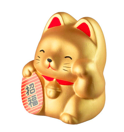 Tirelire Chat Japonais Maneki-Neko Doré en Céramique