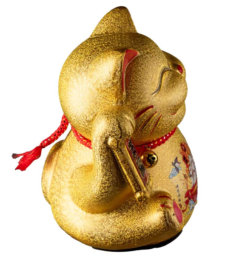 Chat Chinois Maneki Neko Doré en Céramique – Figurine Animée à Pile 21 cm