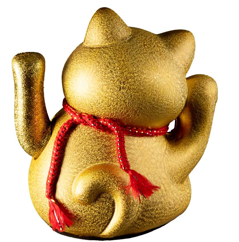 Chat Chinois Maneki Neko Doré en Céramique – Figurine Animée à Pile 21 cm