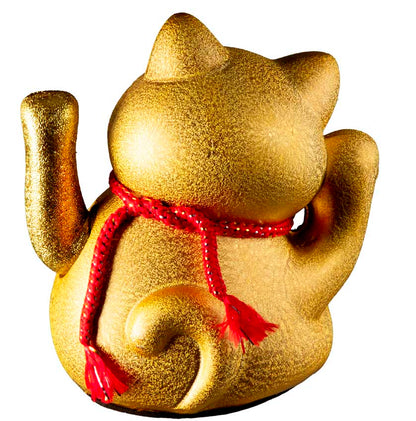 Chat Chinois Maneki Neko Doré en Céramique – Figurine Animée à Pile 21 cm