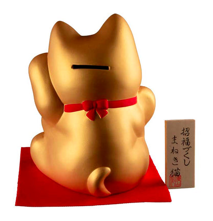 Tirelire Chat Japonais Maneki-Neko Doré en Céramique 17 cm