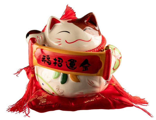 Tirelire Chat Japonais Maneki-Neko Chanceux en Céramique 16,5 cm